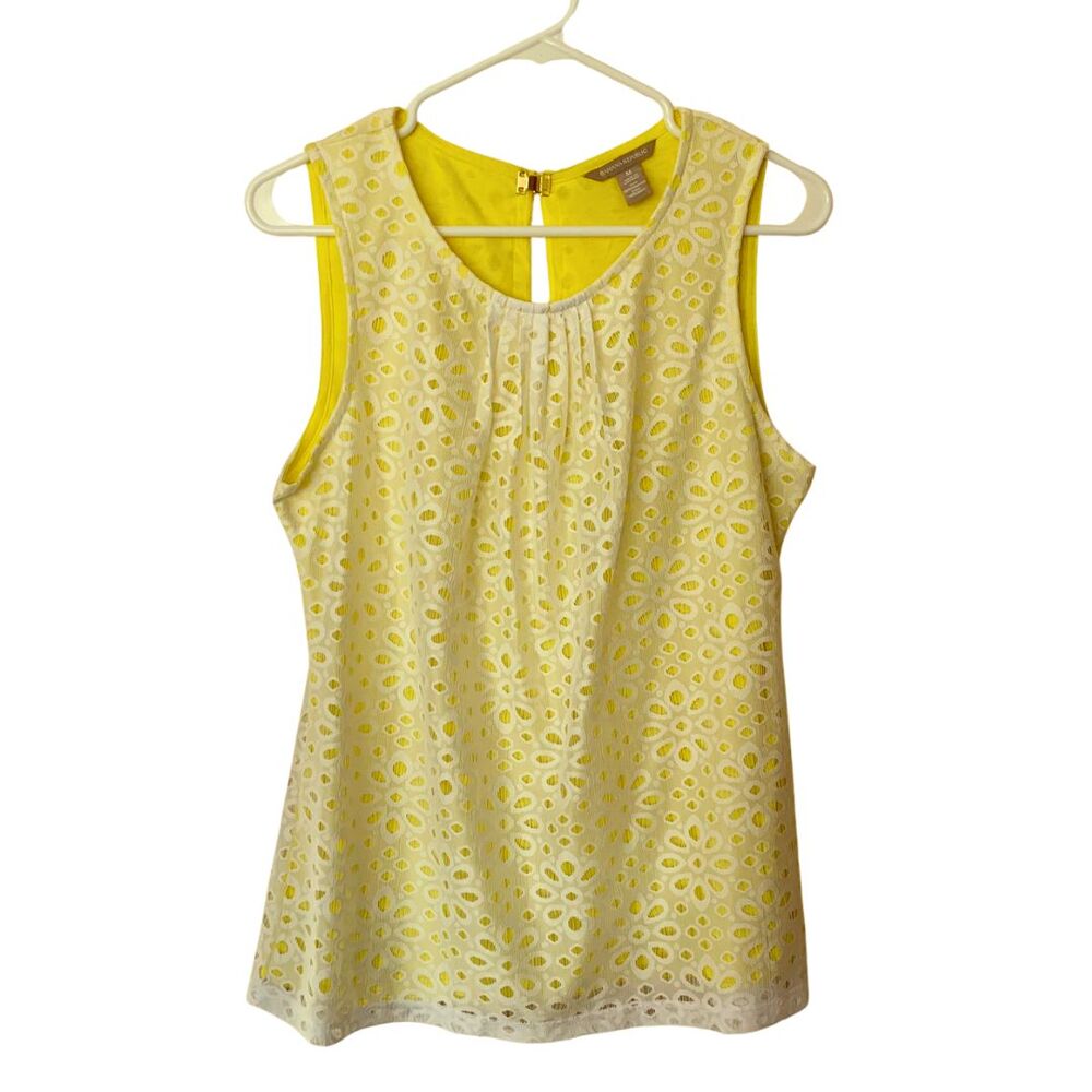 Banana Republic White/Yellow Floral Cutout Lace Sleeveless Tank Top Size M, EUC